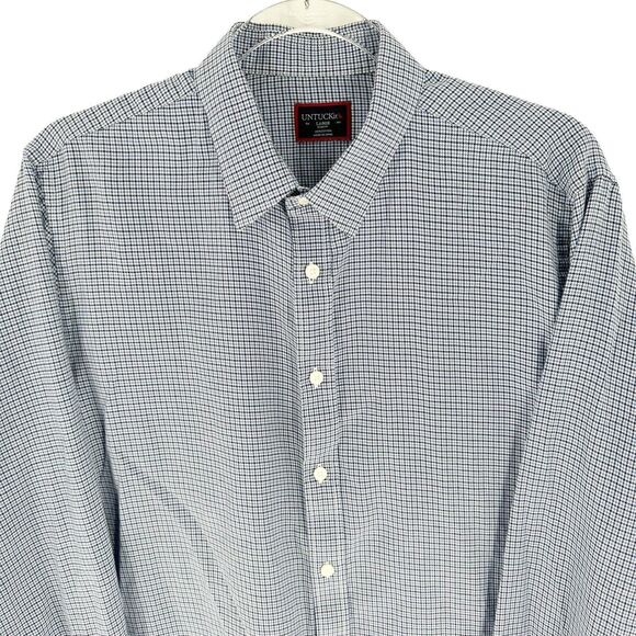 UntuckIt Shirt Mens Large Blue White Plaid Slim Fit Ansellmo Long Sleeve Button - Picture 4 of 15